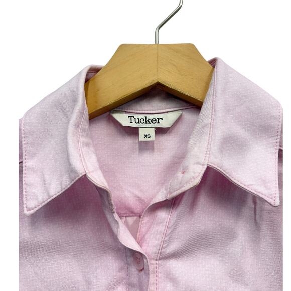 Tucker Collared Short Sleeve Button Front Cotton Shirt Dress Pink size XS - Picture 5 of 6